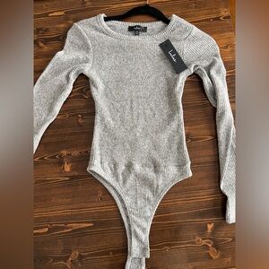 LULUS gray sweater open back body suit. NEW with TAGS